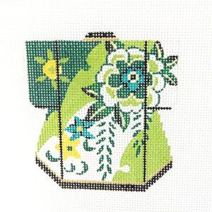 Lee Designs Green Flower Petite Kimono Needlepoint Canvas Hand Painted 18ct